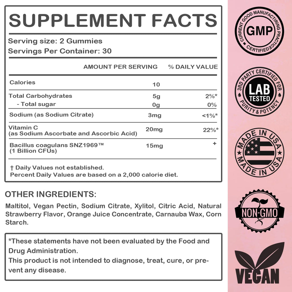 DEXOV Vaginal Probiotic Feminine Gummies for Women – pH Balance Support & Vitamin C, Strawberry Flavor, Vegan, Sugar-Free, Non-GMO, 60 Gummies (30 Servings)