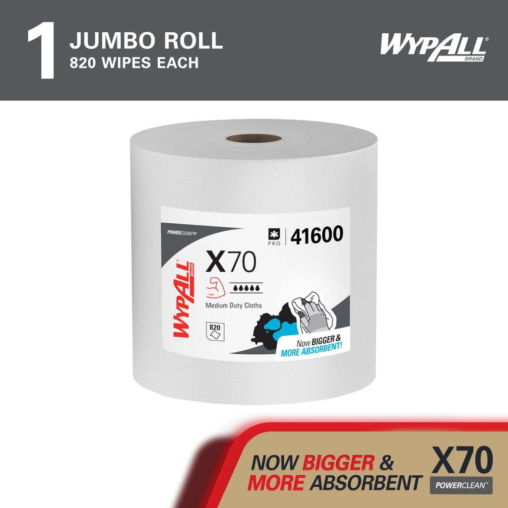 Wypall PowerClean X70 Medium Duty Cloths, Jumbo Roll, 820 Towels (41600)
