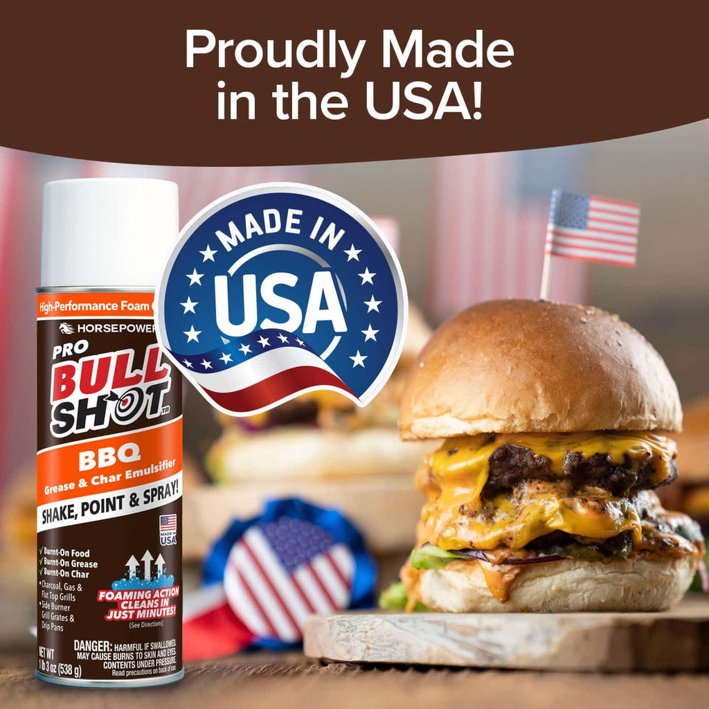 Bull Shot BBQ Pro, Foaming Grill Cleaner, AS SEEN ON TV, Professional Strength Foam Spray Emulsifies Burnt Grease & Char on Grates, Racks, Pans, Smokers & Griddles Cleans in Just 10 Min - Made in USA