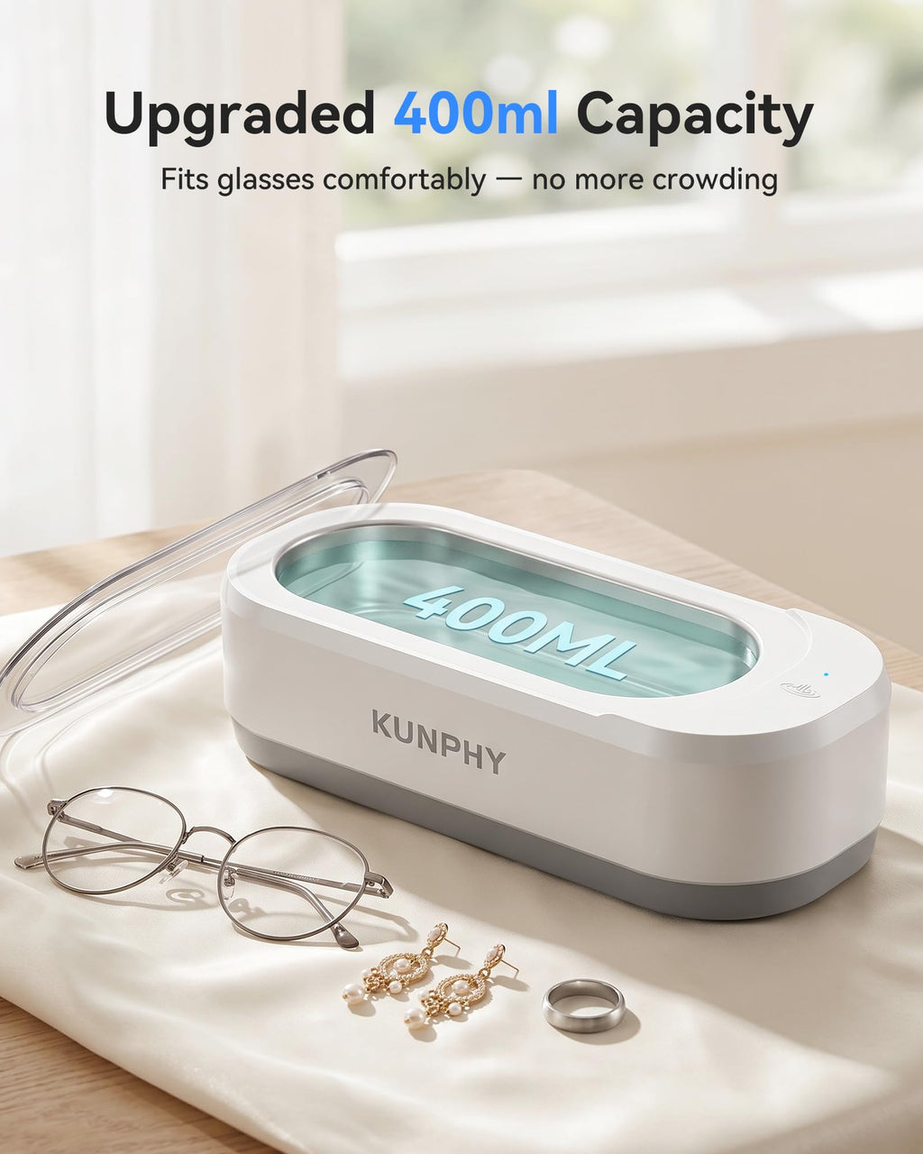 Jewelry Cleaner, KUNPHY 48kHz Ultrasonic Cleaner, White