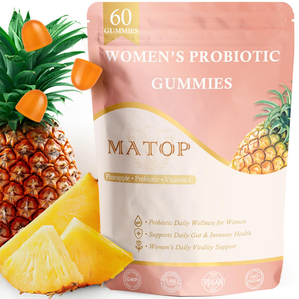 MATOP Women’s Probiotic Pineapple Gummies – Gut Health & Daily Digestive Wellness, Vegan Sugar-Free, 60 Count