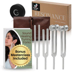 Resonance Tuning Fork for Healing Set – 128Hz, 136.1Hz, 256Hz, 384Hz for Stress Relief, Sleep, Chakra Balance and Nervous System Reset | Activator + Pouch | Weighted & Unweighted