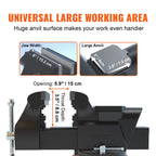 VEVOR Bench Vise, 6-inch Jaw Width 5.9-inch Jaw Opening, 360-Degree Swivel Locking Base Multipurpose Vise w/Anvil, Heavy Duty Ductile Iron Workbench Vise w/Bolts & Nuts, for Drilling, Pipe Cutting