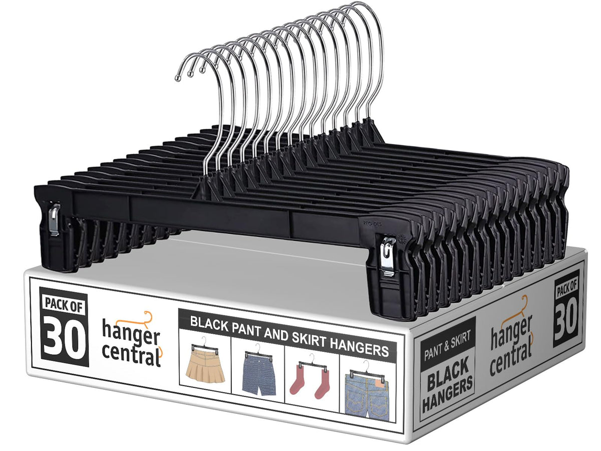Hanger Central 12 inch 30 Pack Pants Hangers Slim Plastic Black