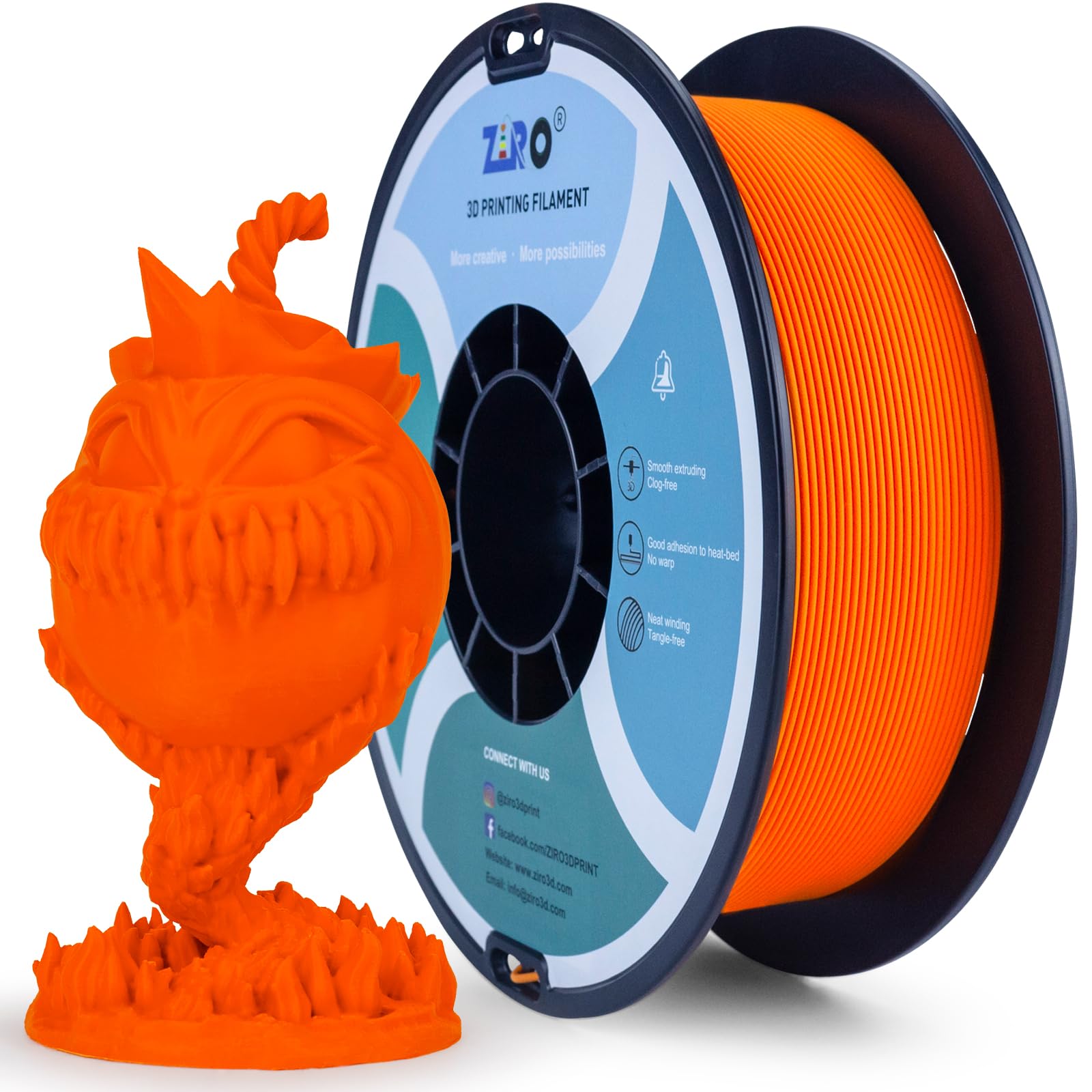 ZIRO Matte PLA Filament 1.75mm, Pure Color No-Shine 3D Printer Filament, High Toughness 3D Printing Material, Military Orange (Matte)