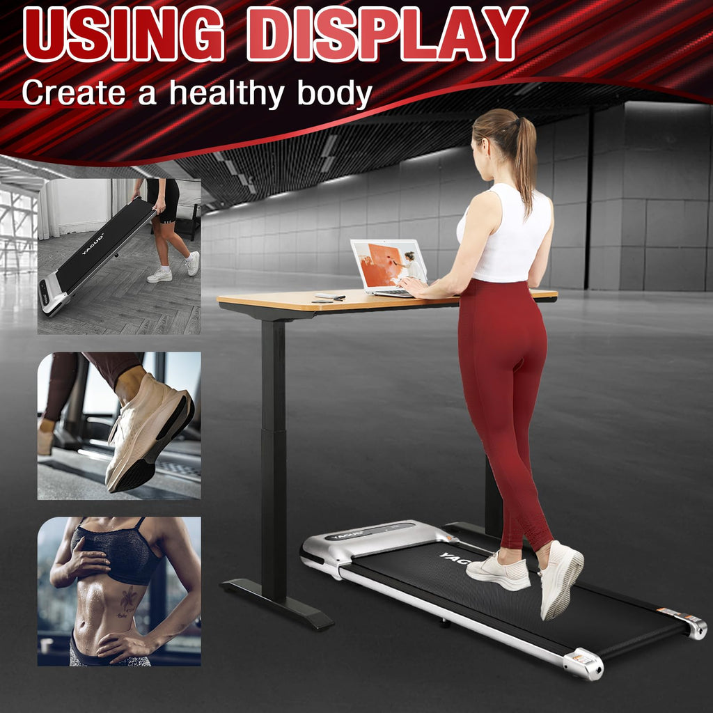 Yagud Under Desk Treadmill, Walking Pad for Home and Office, 2.5 HP Portable Walking Jogging Running Machine with Remote Control and LED Display, Silver