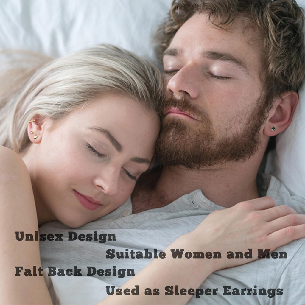 LOFITOR Hypoallergenic Surgical Steel Flat Back Earrings Set for Women Men