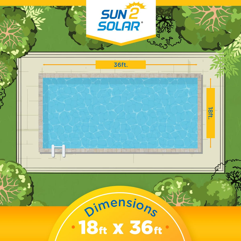 Sun2Solar Blue 18 ft x 36 ft Rectangle Pool Solar Cover | 8 Mil | Heat Retaining Solar Blanket | Heats Rectangular Inground & Above Ground Swimming Pools | 800 Series Includes 6 Heavy-Duty Grommets