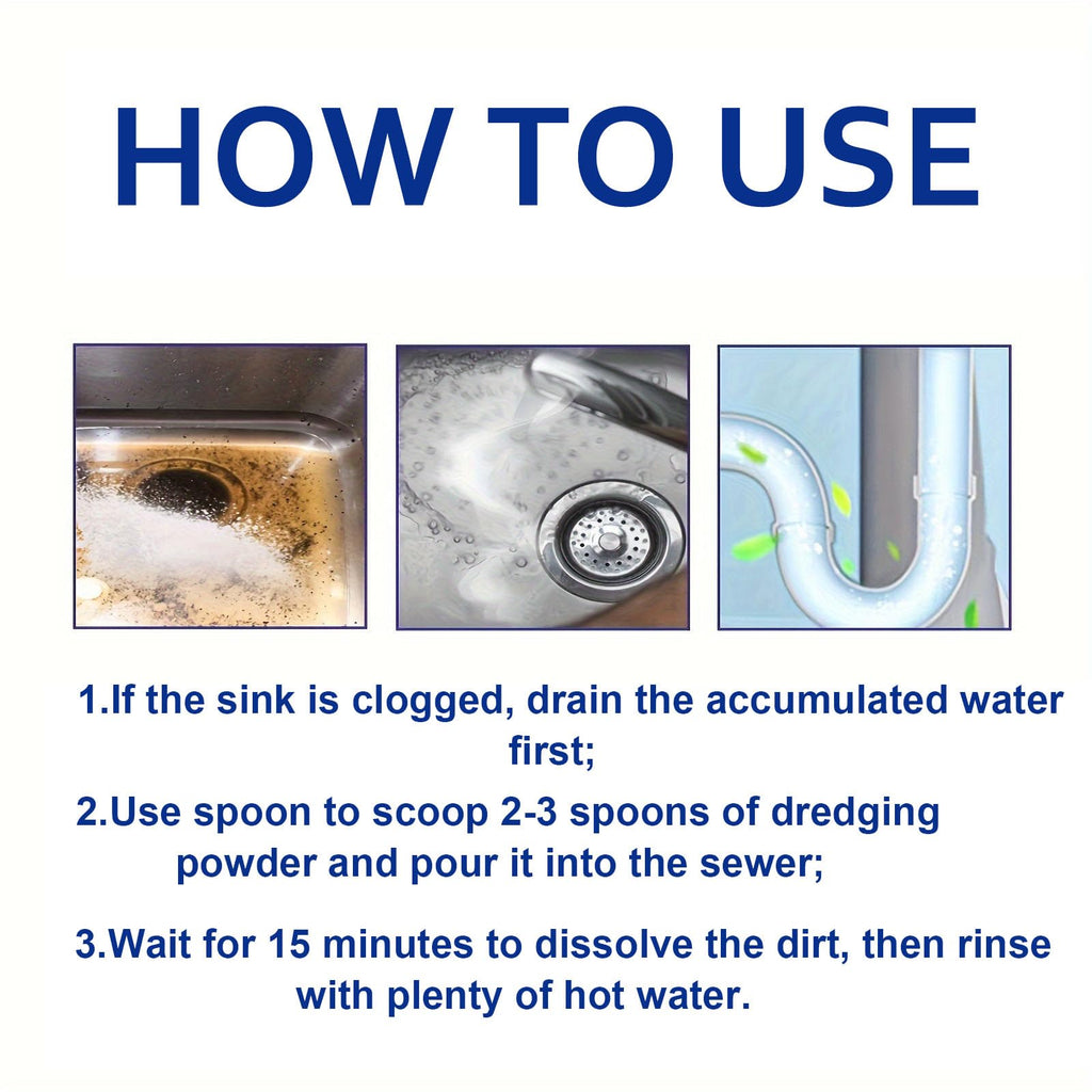 Liapu 2pcs Drain Clog Remover, Pipeline Dredging Agent, Powerful Quick Cleaning Drain Toilet Cleaner Tool, Unclog Toilet Clog And Kitchen Sink Pipe Unblocker Powder