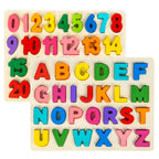 Attmu Wooden Puzzles for Toddlers, 2 Pcs Alphabet ABC Shape Number Puzzle
