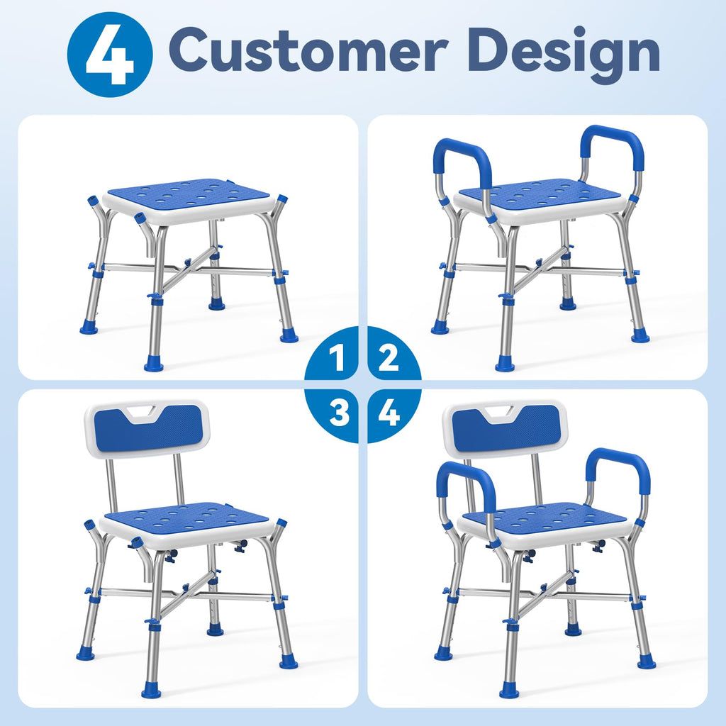 FSA/HSA Eligible Shower Chair for Inside Shower with Reinforced Crossing Bar, Heavy Duty Shower Seat 500lbs with Padded Arms and Back, Height Adjustable Shower Chair for Elderly and Disabled