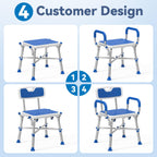 FSA/HSA Eligible Shower Chair for Inside Shower with Reinforced Crossing Bar, Heavy Duty Shower Seat 500lbs with Padded Arms and Back, Height Adjustable Shower Chair for Elderly and Disabled