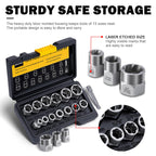 Bolt Extractor Kit, 14 PCS Impact Bolt & Nut Remover Set with 3/8 Inch Adapter, Upgrade Stripped Bolt Extractor Socket Set with Portable Tool Box, Easy Out for Rusted, Damaged, Round Bolt Nuts Screws