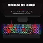 RK ROYAL KLUDGE S108 Typewriter Keyboard, Retro Mechanical Gaming Keyboard Wired 108 Keys with RGB Backlit Sidelight, Detachable Wrist Rest, Round Keycaps Blue Switches - Black