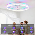 STERREN RGB Ceiling Fans with Lights, 20'' Smart LED Ceiling Fan with Remote/APP Control, Modern Low Profile Bladeless Chandelier Fan, Dimmable White Fandelier for Bedroom, Living Room, Kitchen