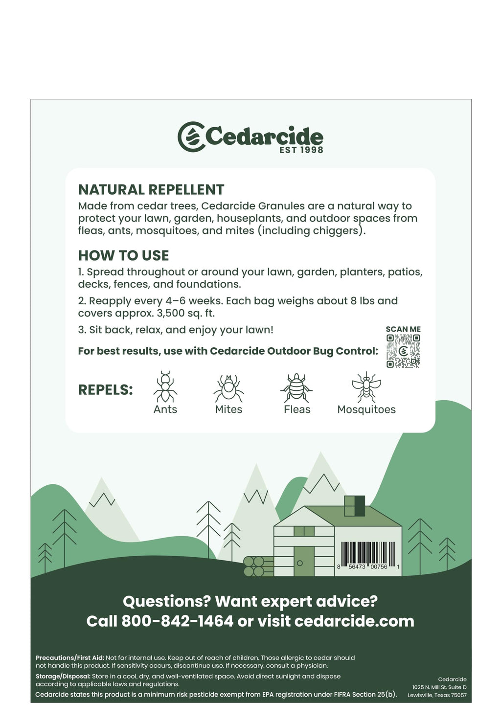 Cedarcide Lawn, Home & Garden Cedar Granules | Repels Fleas, Ants, Spiders & Mosquitoes | Smells Great, Easy to Use | Family & Pet Safe | 2 Bags (16 Lbs)