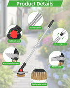 SFTPO 3-in-1 Crack Weeder Long Handle, Adjustable Crevice Weeding Tool with Stainless Steel Weed Brush and 2 Scrapers Weed Puller Tool for Driveway, Sidewalk, Lawn to Remove Weeds Moss Dirt (58.6")