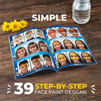 Zenovika Face Painting Kit for Kids - 60 Reusable Stencils & 39-Design Guide Book, 24 Large-Pan Water Activated Face Paints, Covers 30+ Full Faces, Washes Off with Soap & Water, Halloween & Party