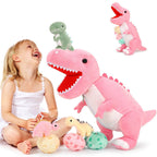 MorisMos Dinosaur Stuffed Animal with Babies, Eggs, Pink, Girl Dinosaur Toy