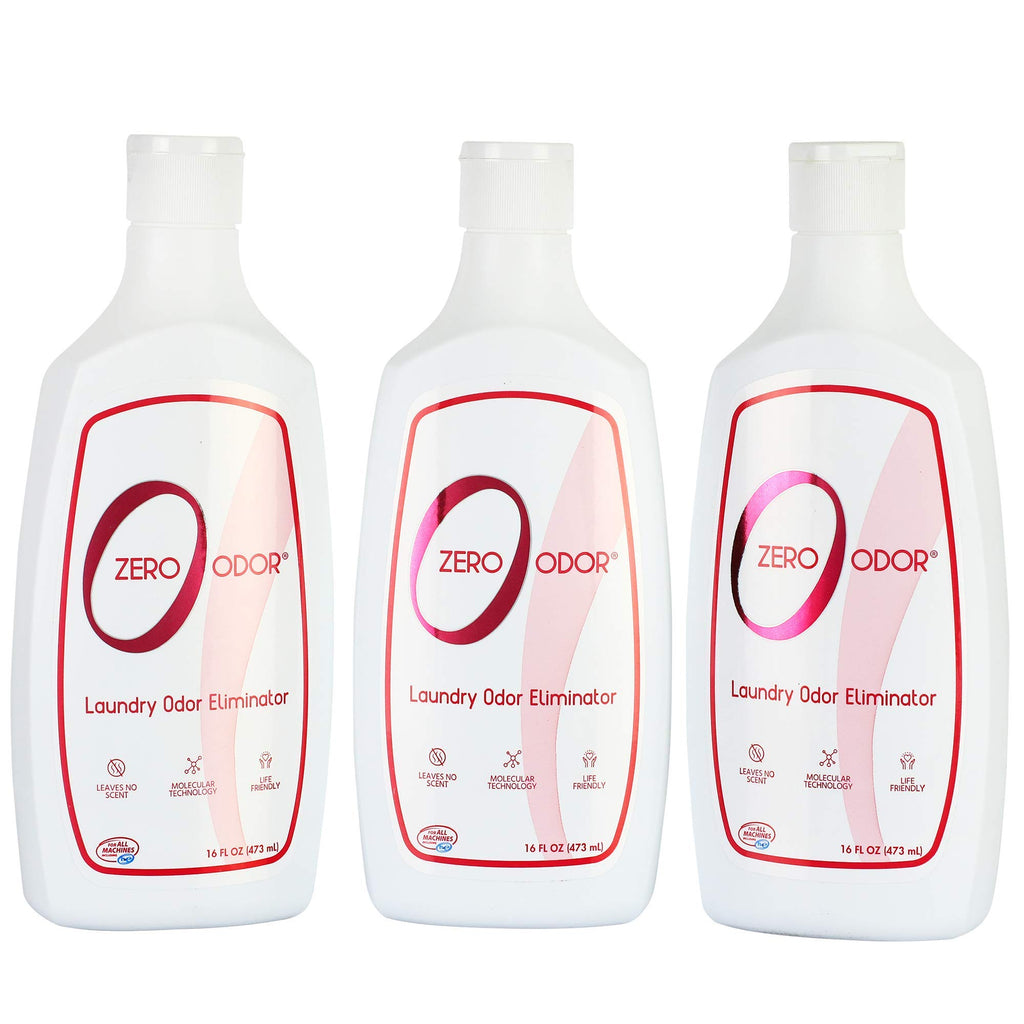 Zero Odor – Laundry Odor Eliminator - Permanently Eliminate laundry Odor – Patented Molecular Technology Best For Clothes, Towels & Linens, Shoes, Bags, Etc. - rinse and refresh Again, 16oz (3-Pack)