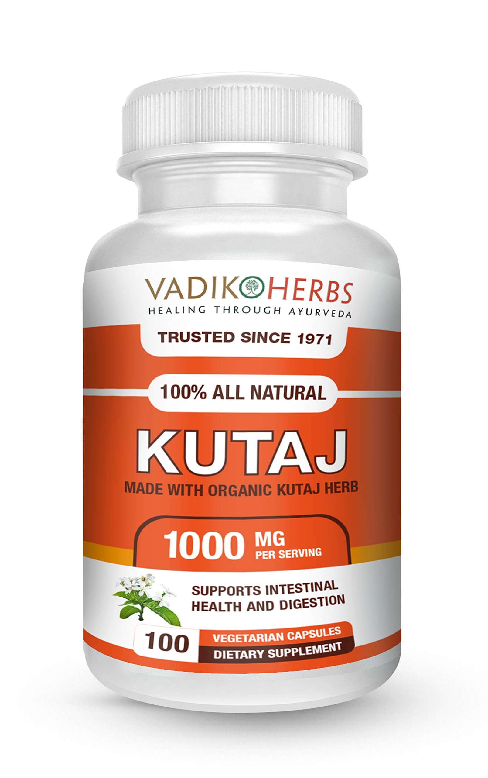 Vadik Herbs Kutaj (Holarrhena Antidysenterica, Kutaja) 100 Vegicaps Safety Tested & Wildcrafted Ships from California Premium Quality Herbal Supplement for Digestive Support