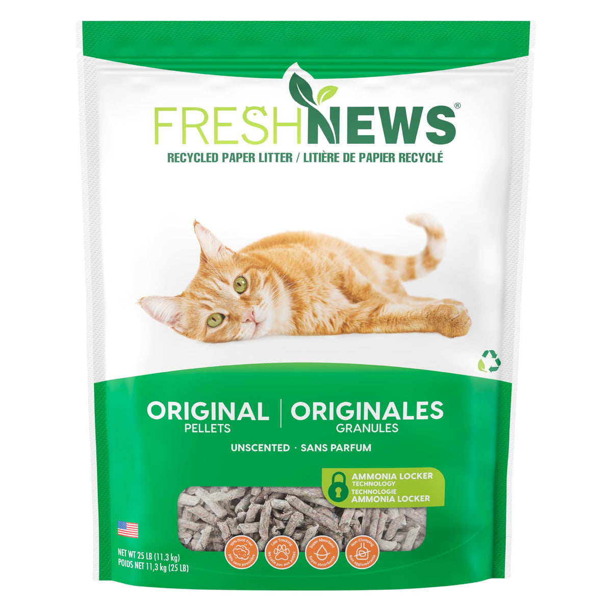 Fresh News Original Pellet Non-Clumping Paper Cat Litter, 25 Pound