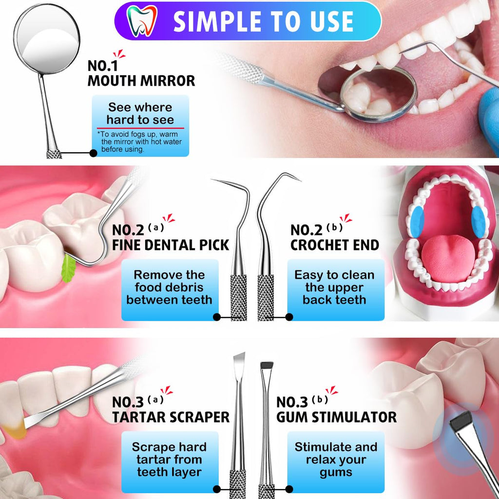 G.CATACC Dental Tools, Dental Pick Teeth Cleaning Tools Hygiene Kit, Plaque Remover for Teeth, Professional Stainless Steel Tooth Scraper Plaque Tartar Cleaner - with Case