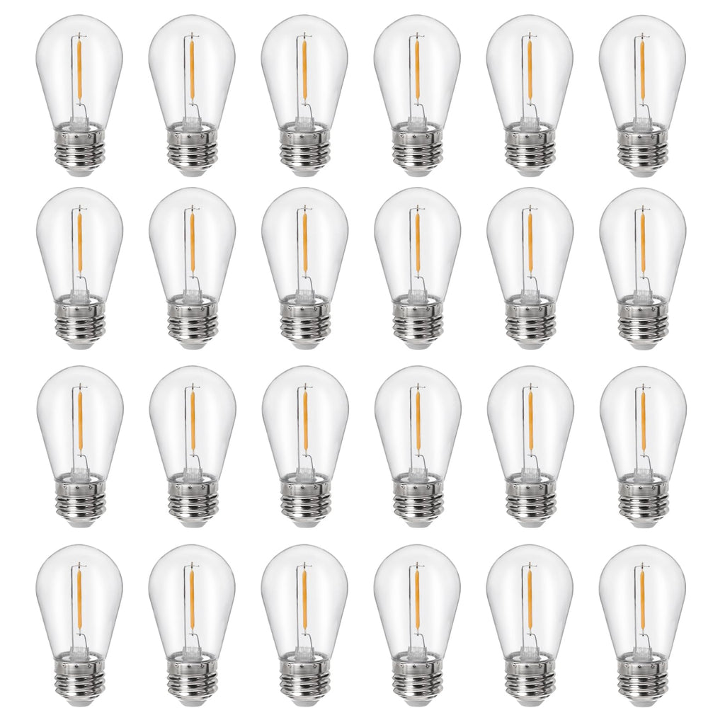 Sdduenled 24Pack S14 Shatterproof LED Bulbs, E26 Screw Base Replacement for Outdoor String Lights - 1W Dimmable (Equal to 11W) 2700K Warm White, Weatherproof Patio Decor 120V