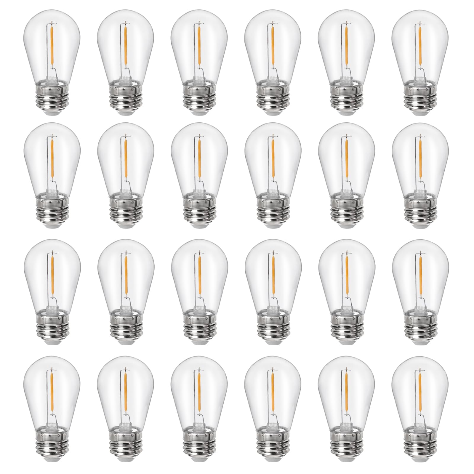 Sdduenled 24Pack S14 Shatterproof LED Bulbs, E26 Screw Base Replacement for Outdoor String Lights - 1W Dimmable (Equal to 11W) 2700K Warm White, Weatherproof Patio Decor 120V