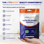 Vitamatic Beta-Alanine Powder – 3000 mg per Serving – Pure Beta Alanine – Unflavored – Non-GMO – GMP Quality – Supports Active Lifestyle - 500 Gram