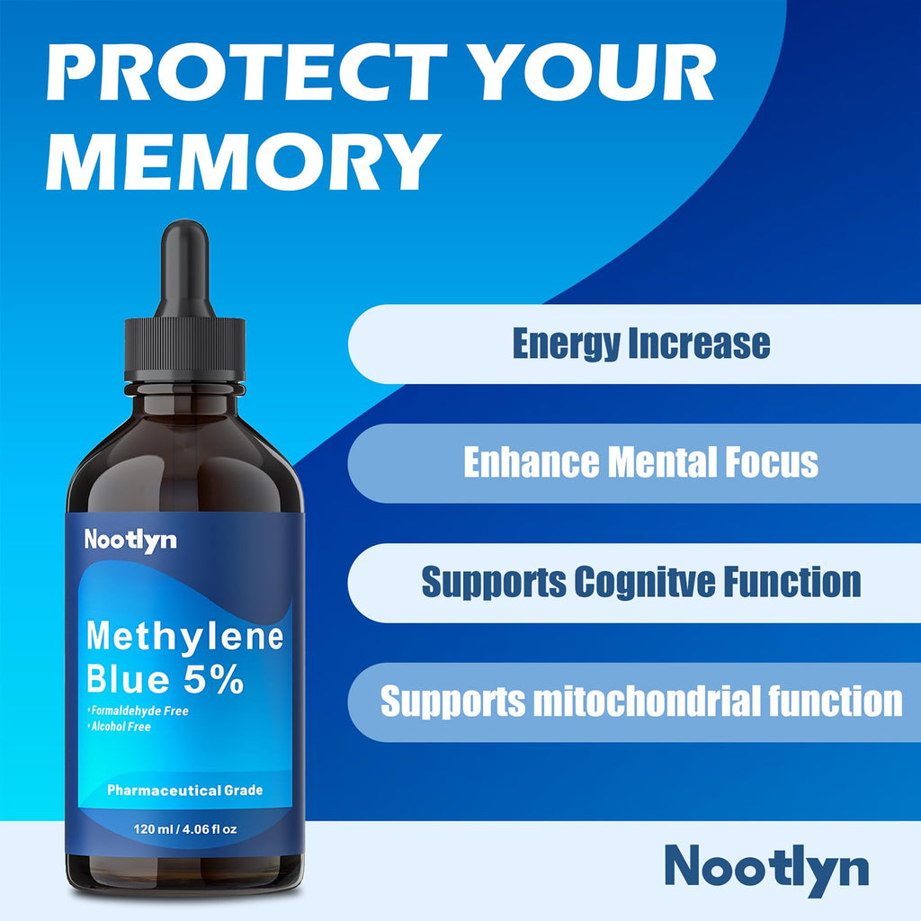 Methylene Blue Drops 5%, 99.99% Purity USP Pharmaceutical Grade Solution for Humans, No Formaldehyde & No Alcohol, 4.06 OZ FL