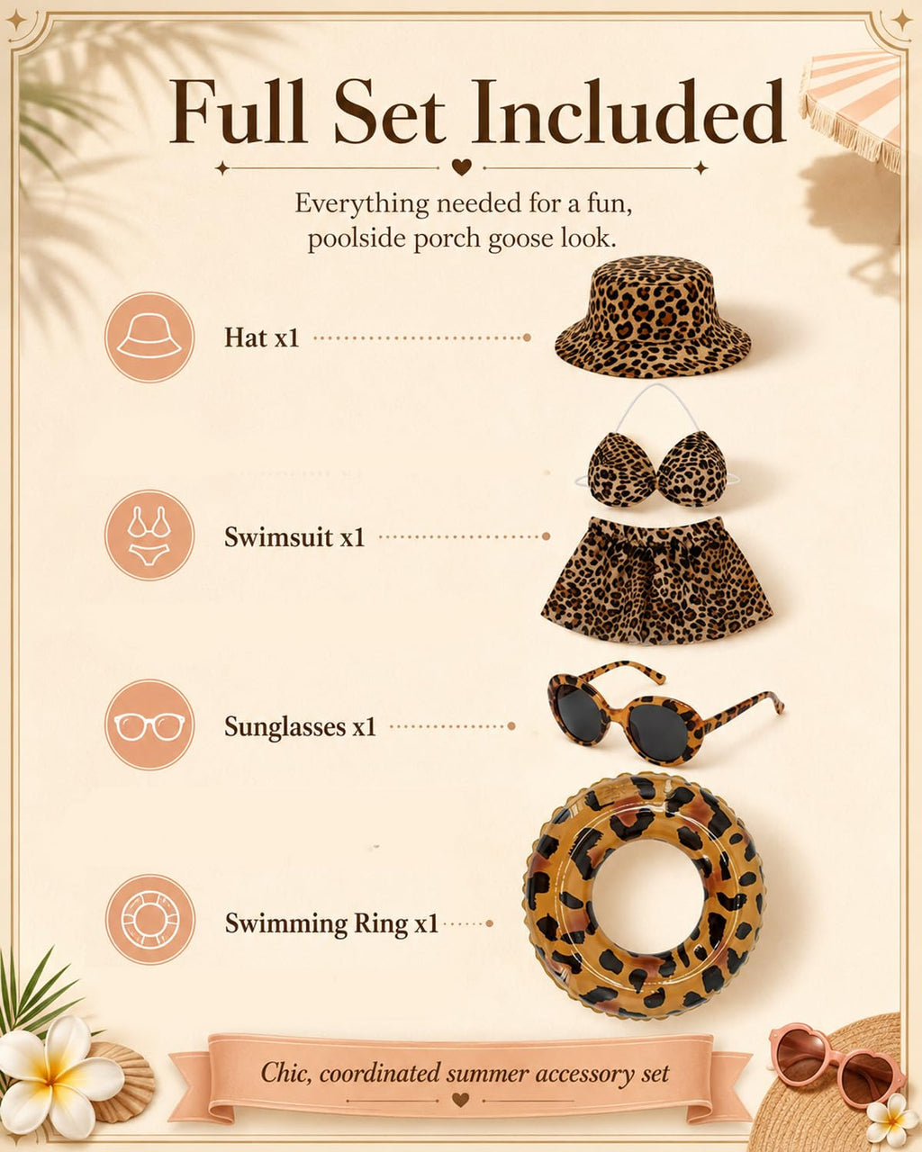 GSPIM 23" Summer Goose Outfit， Leopard Print Bikini for Goose Statue