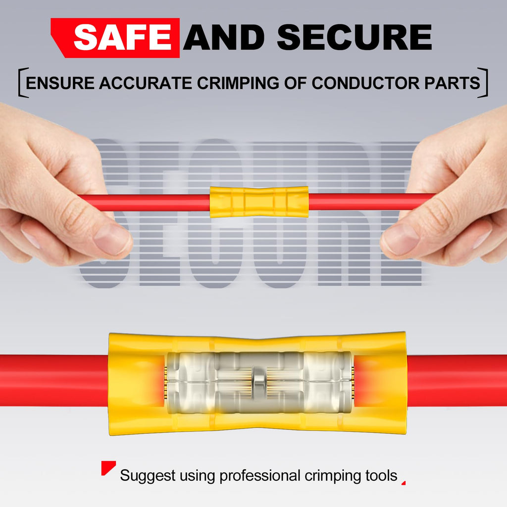 AIRIC 16,14 AWG/Gauge Blue Butt Connectors Wire Crimp Splice Terminals