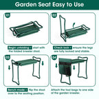 2-in-1 Garden Kneeler with Umbrella, Garden Kneeling Bench & Green Umbrella, Portable Garden Stool Loads Capacity 330lb and Garden Tools Bag with bottle holder, Gardening Gifts for Women,Men,Seniors