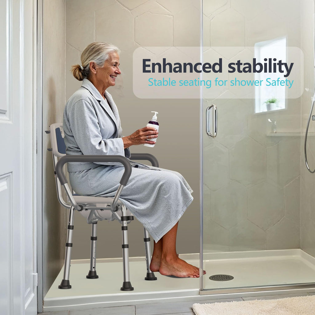 Shower Chair for Inside Shower U-Shape Seat,450lb Heavy Duty Shower Chair for Elderly and Disabled,Padded Armrests and Back,Height Adjustable Bath Chairs for Seniors Handicap,Easy Assembly