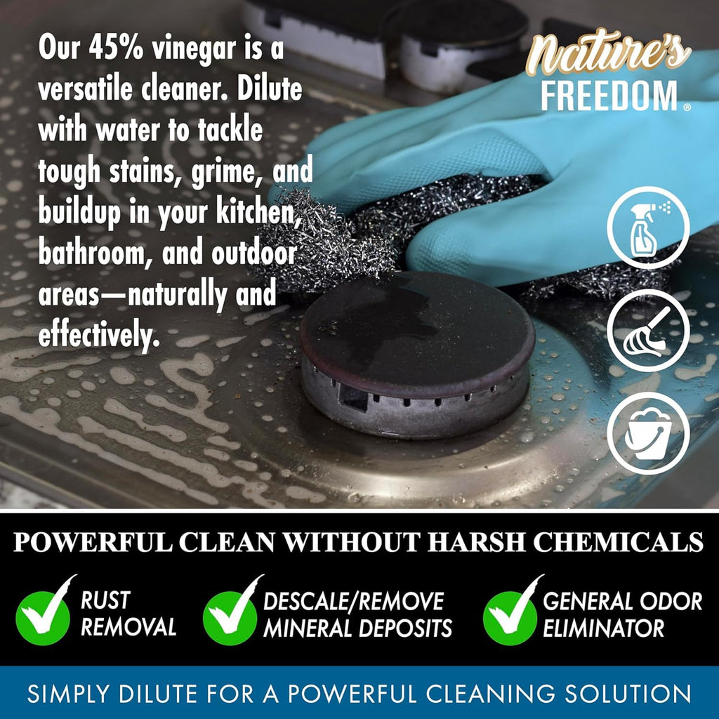 Nature's Freedom 45% Concentrated Vinegar, NSF Certified, 1 Gallon with Garden Pump Sprayer