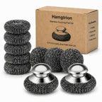Steel Wool Scrubber, 10-Pack Stainless Steel Scrubber Pads with Handle - The Ultimate Scouring Solution for Rust, Stubborn Messes on Cookware, Grill, Oven & Kitchen Sinks