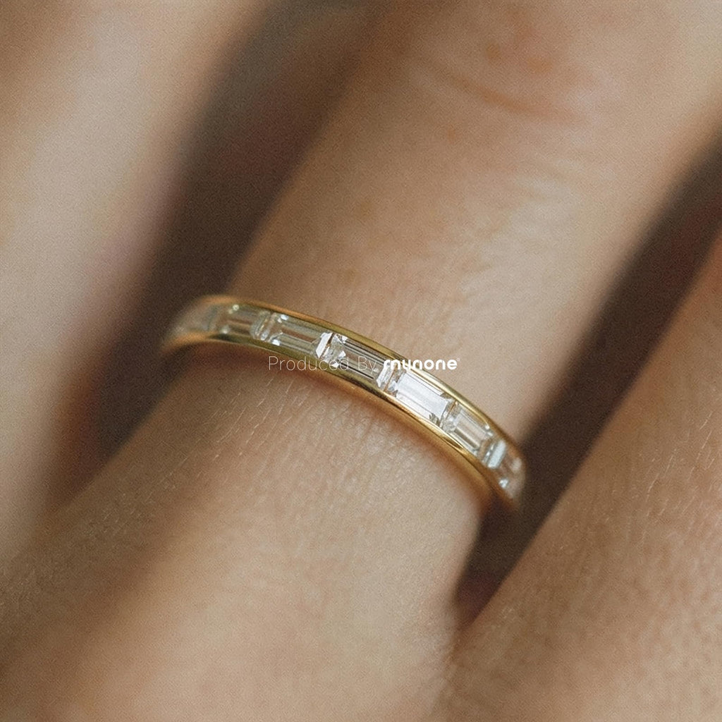 munone 2mm Channel Set Baguette CZ Eternity Wedding Band Ring for Women