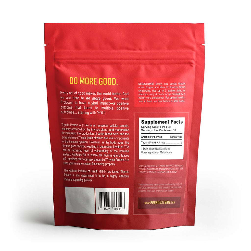 ProBoost Thymic Protein A Powder Packets (4 McG TPA) – Immune System Support Supplement - All Natural, Non-GMO Formula - 30 Packets