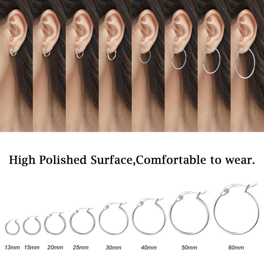 3 Pairs Sterling Silver Hoop Earrings Small Hoops for Women 15/20/25mm