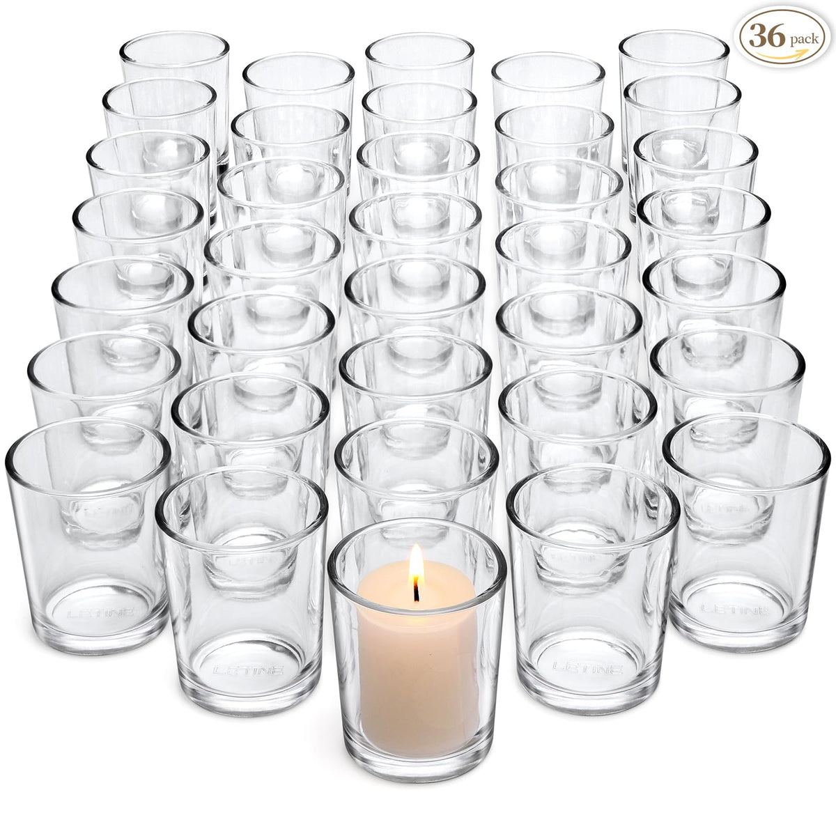 Letine 36-Pack Votive Candle Holders, Clear Glass Tea Light Holders