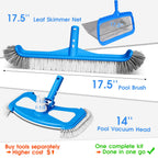 3-in-1 TidyMister Pool Cleaning Kit – Deep Grabber Pool Net, 17.5" Scrub Brush,Weighted Vacuum Head for Leaves, Algae & Debris | Essential Cleaning Set for Above Ground, Inground Pools, Spa, Hot Tub