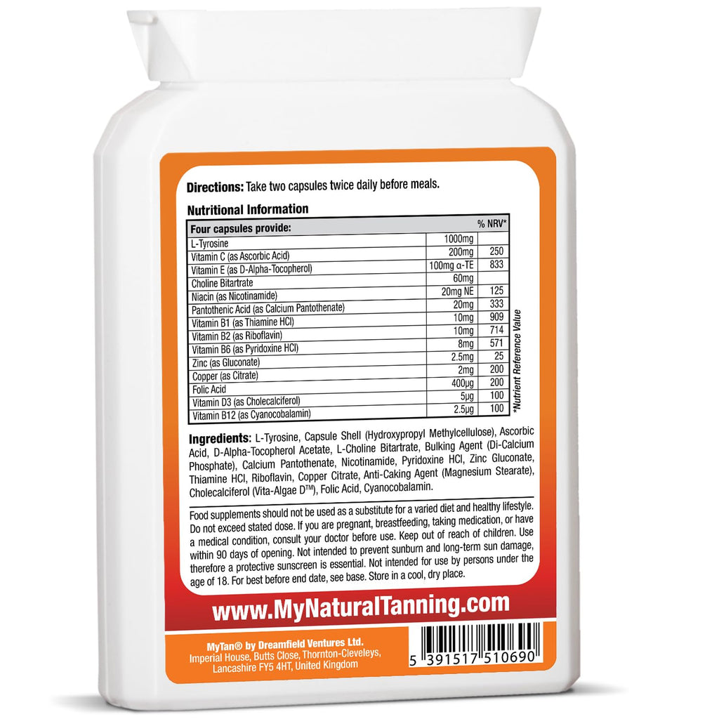 MyTan Boost Tan Pills | 100 Capsules | Sun Tan Accelerator | Natural Tanning Supplement | Tyrosine, Copper Multivitamin | 25-Day Extended Holiday Supply