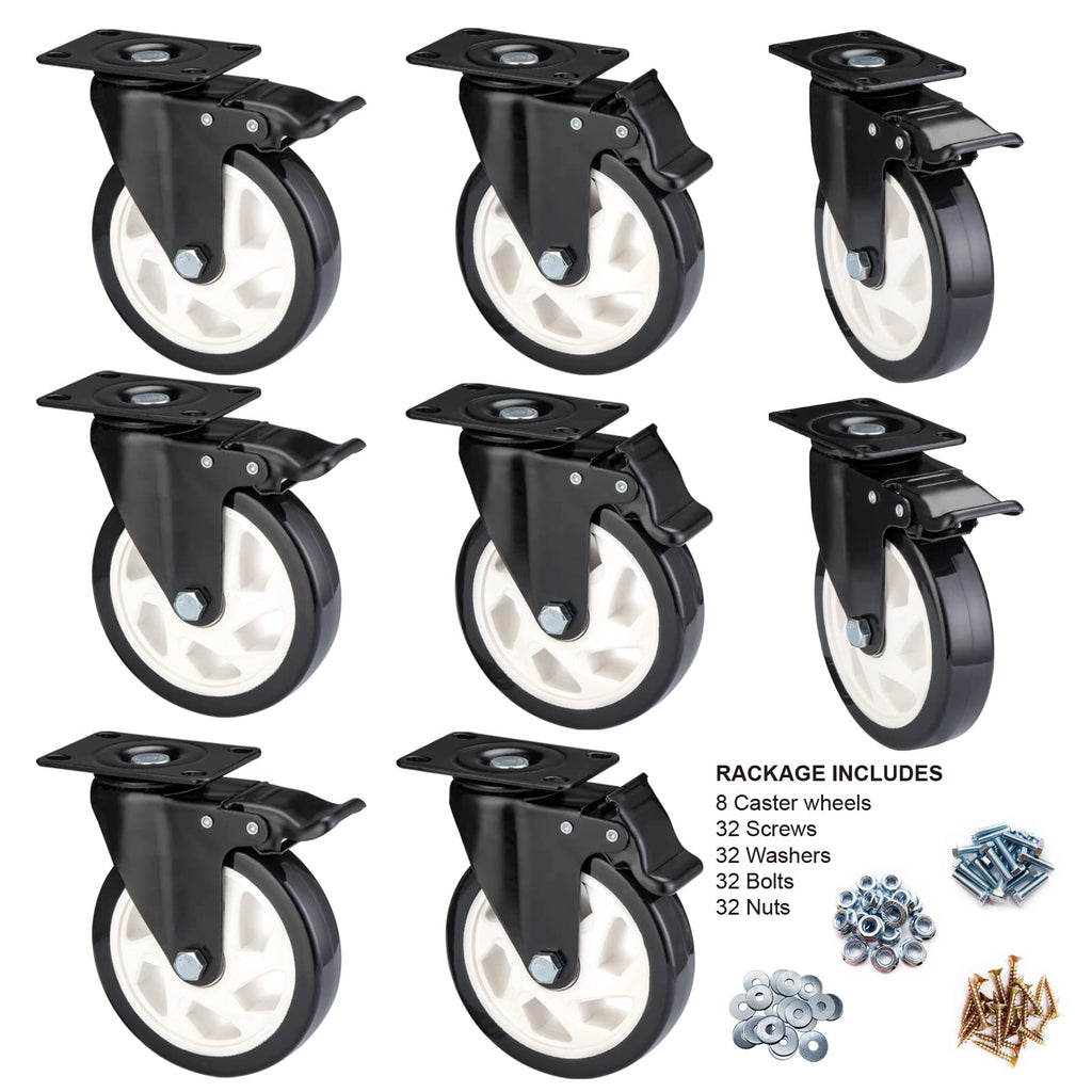 BOSGEOT Caster Wheels-5 Inch Swivel Casters Set of 4 Heavy Duty with Brake