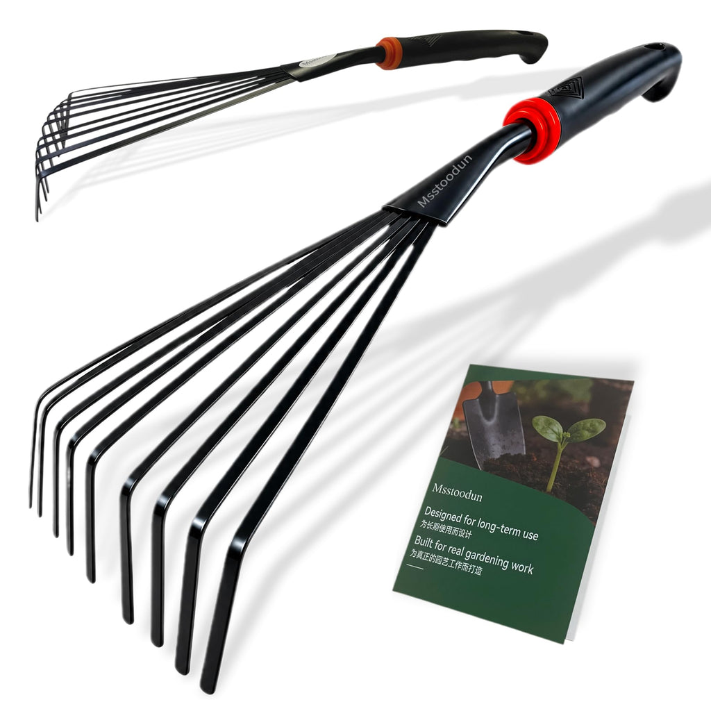 2 Pack Small Hand Rake for Gardening, Mini Leaf & Shrub Rake with Durable Steel Tines, Ergonomic Non-Slip Handle for Flower Beds, Lawn, Leaves & Yard Cleanup