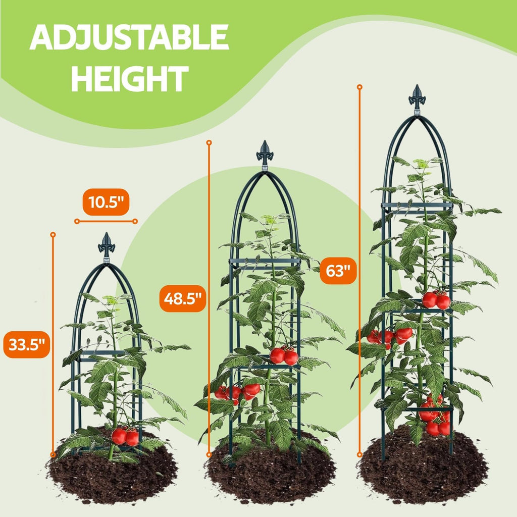 100% Metal Obelisk Trellis for Climbing Plants Outdoor & Indoor - Powder-Coated Steel Tower Obelisk Plant Support - Heavy Duty Rust-Proof Garden Trellis for Climbing Vine Vegetables Flowers Black