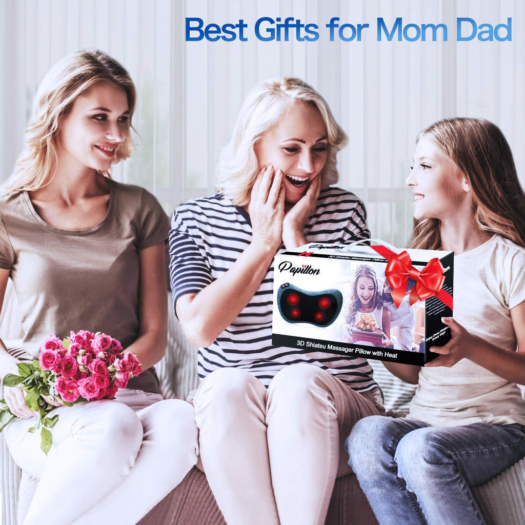 Papillon Fathers Day Dad Gifts for Men,Back Massager with Heat,Shiatsu Neck Massager Pillow for Back,Neck,Shoulder,Foot&Lower Back Pain Relief,Relaxation Gifts for Women/Mom/Dad (Cyan Blue)