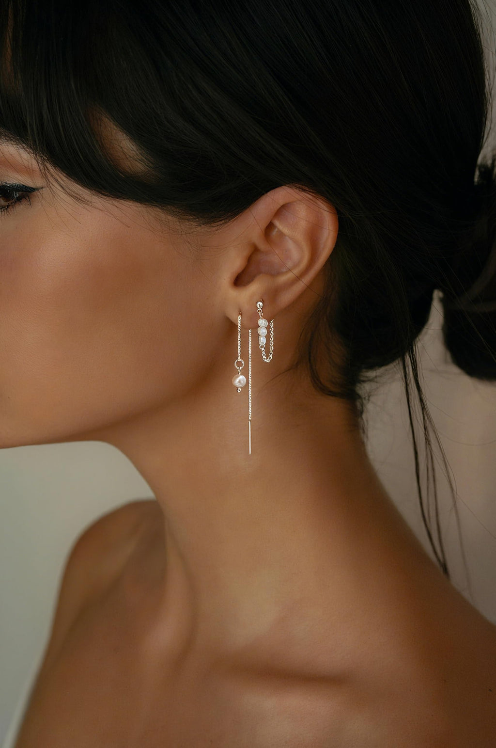 Moodear Silver Earrings for Women, 925 Silver Pearl Earring Stacks Jewelry