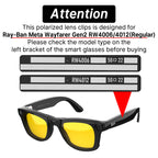 HIBLOKS 2Pcs Polarized Clip for Ray-Ban Meta Wayfarer RW4006 & Gen 2 RW4012 Regular (50-22), Shiny Black Frame Discoloration Clip for RayBan Meta Gen 2 Protect Your Eyes, (Black+Brown)