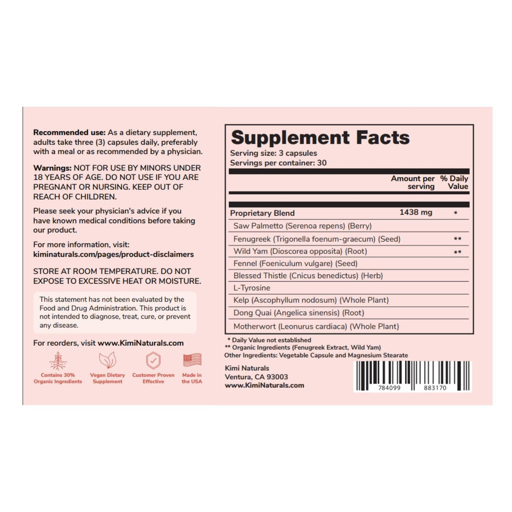 KIMI Naturals Breast Max Plus - Breast Enhancement Pills | Breast Enlargement Supplements with Fenugreek, Breast Growth, Supports Breast Firmness | 90 Capsules